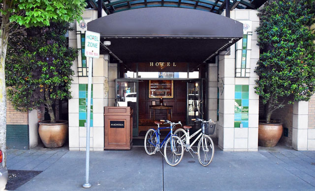 Bikes outside street level entrance ofScenic Bay Hotel